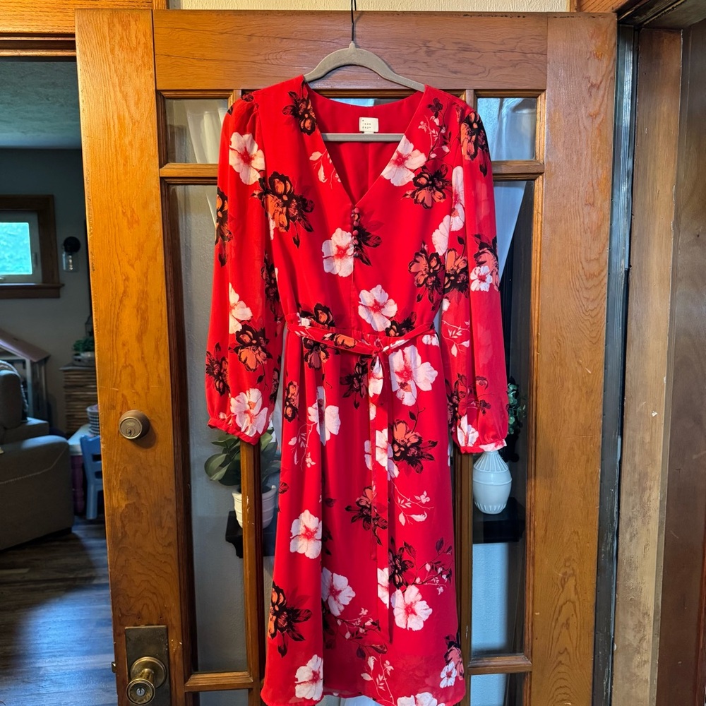 a new day Red Floral Long Sleeve Dress